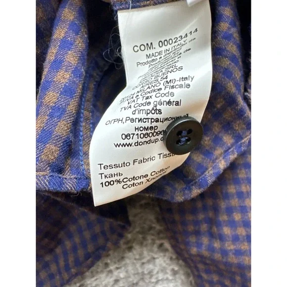 Dondup Cotton Plaid Button Up Long Sleeve Shirt Purple Mens Size L‎